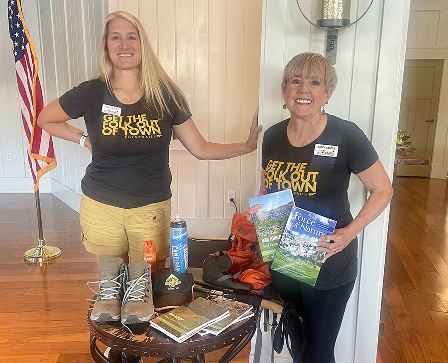 April 18, 2024 – At the April luncheon, speakers Jeanie Bigley (Left) and Nancy Lichtle (Right) presented the attendees with photos and information about the new hiking club Lost on Purpose. (Photo Credit: Roxanne Schepens)